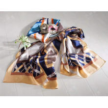 women luxury square and long custom print silk hair scarf with box